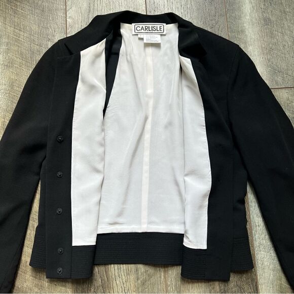 Carlisle Designer Black Wool and Silk Blazer Suit Jacket Size 2 - Picture 10 of 10